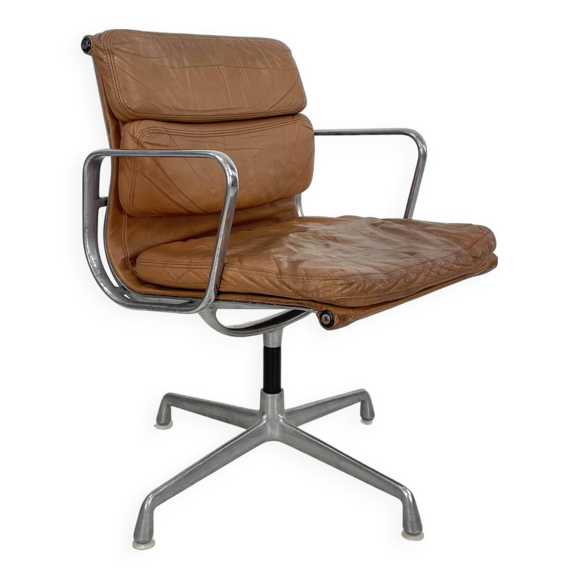 Eames Herman Miller tan / camel leather Soft Pad Group chair