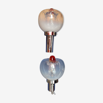 Pair of chrome wall light with globe in Murano