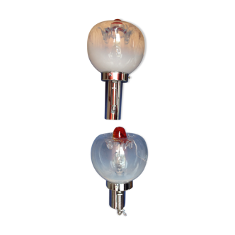 Paire d'appliques chromées avec globe en Murano