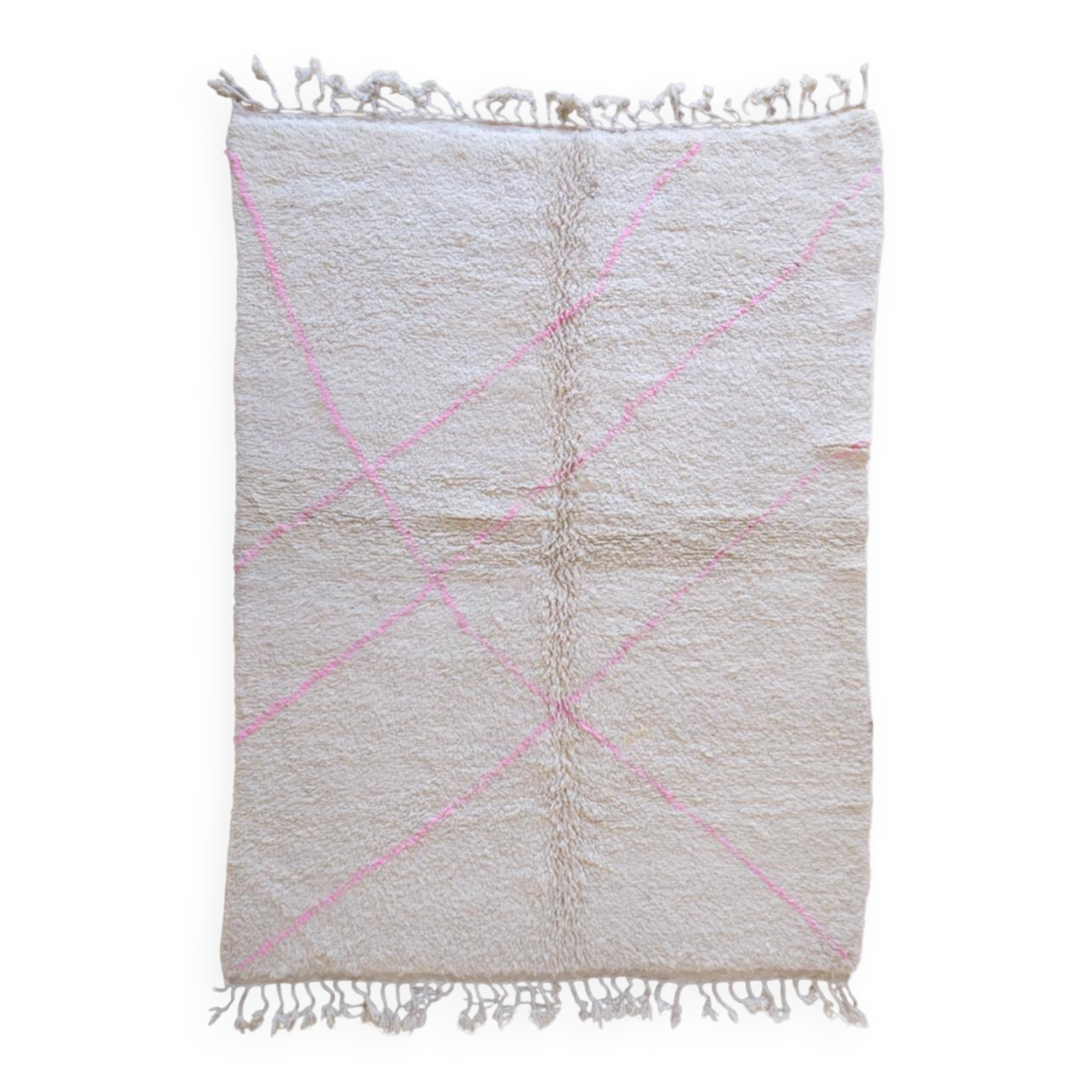 White and Pink Beni Ouarain Rug - 252 x 176 cm