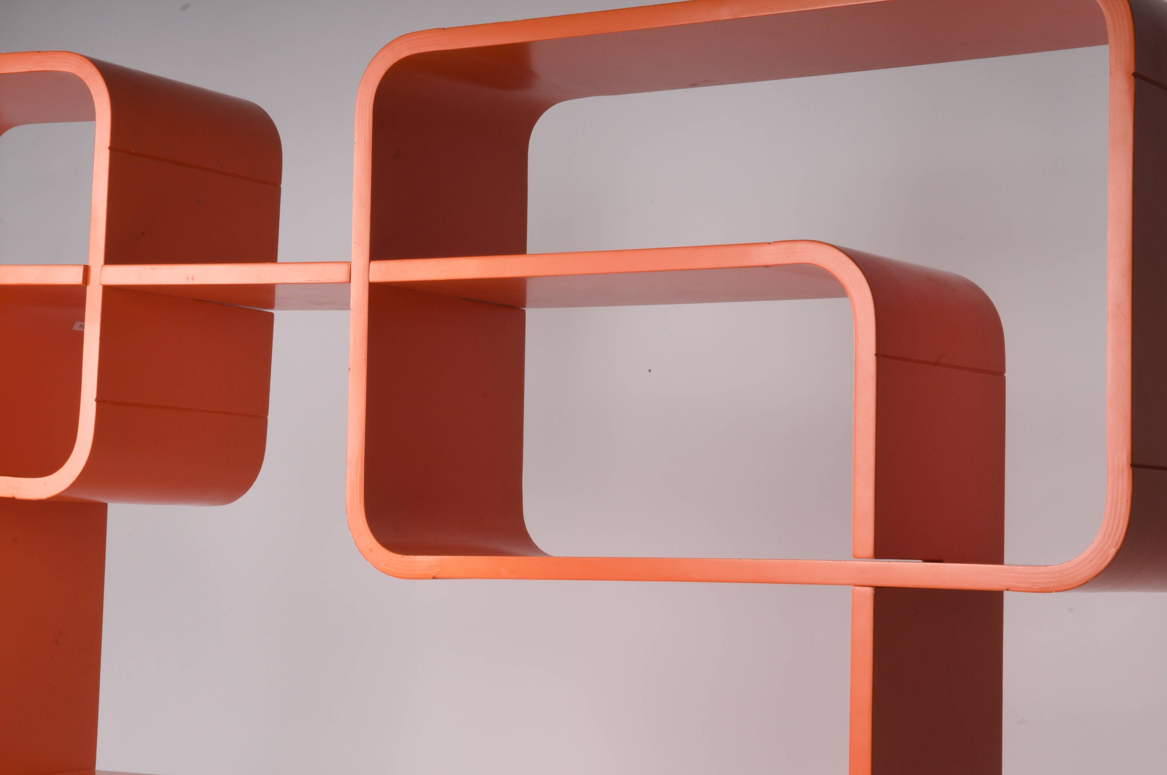 Bibliothèque bois orange space age 1970 années 70 pop