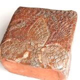 Rectangular ceramic vase, abstract decoration in relief, 70s