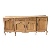 Buffet enfilade vintage rénové en marqueterie et bois massif brut