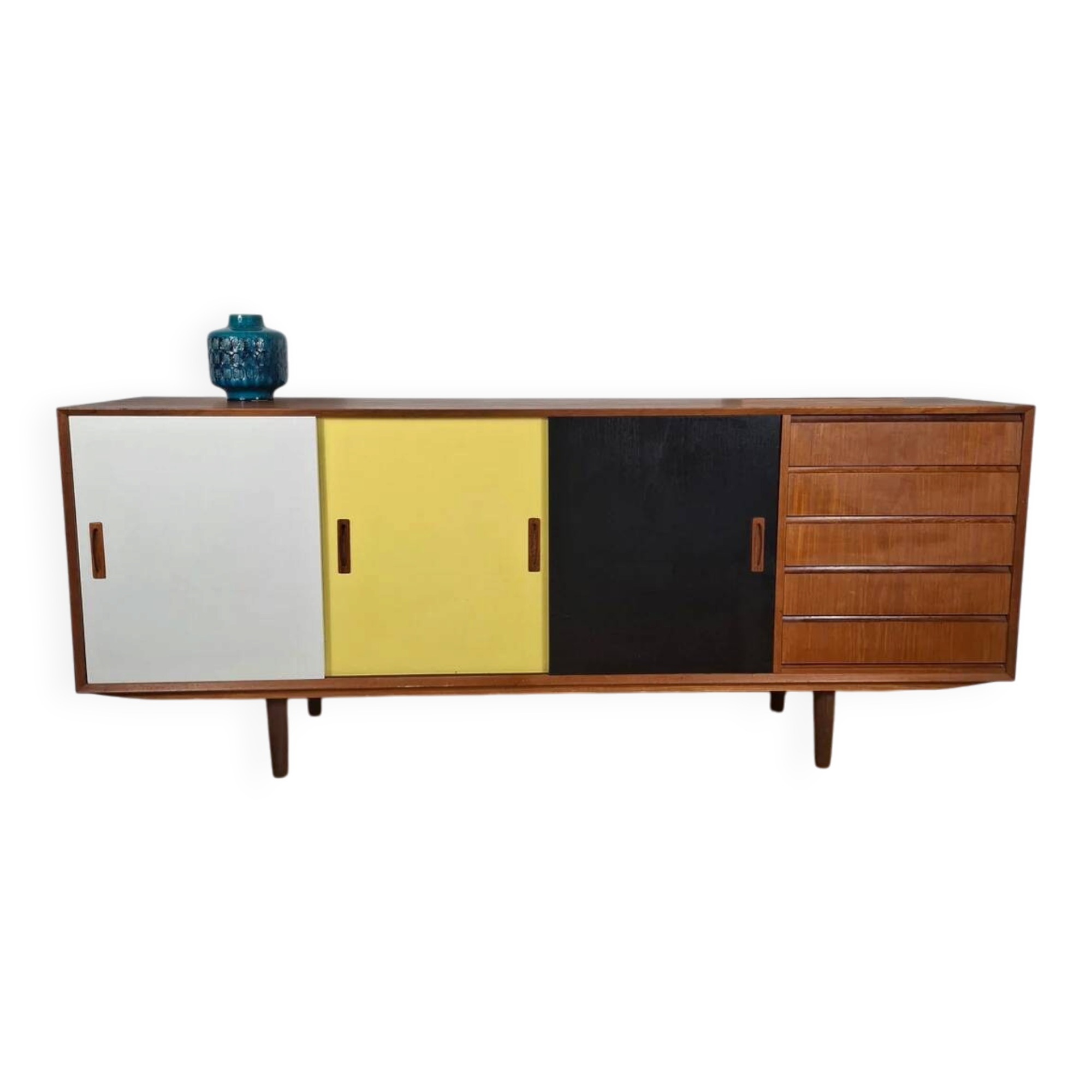 Vintage sideboard with coloured doors – Mid-century modern design, 1960s