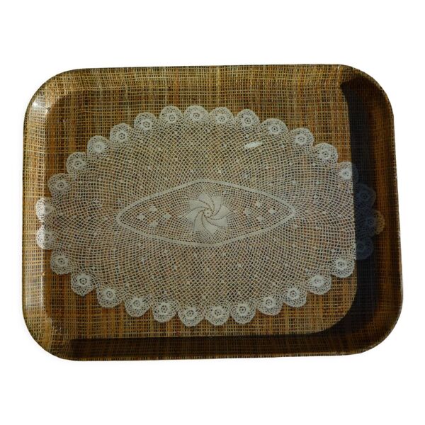 Plateau en fibre de verre vintage motif dentelle vintage années 1970