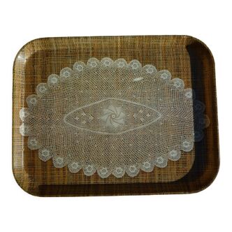 Plateau en fibre de verre vintage motif dentelle vintage années 1970