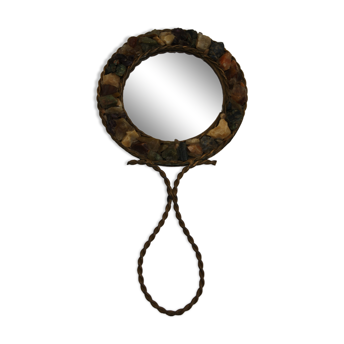 Vintage stone brass hand mirror