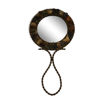 Vintage stone brass hand mirror