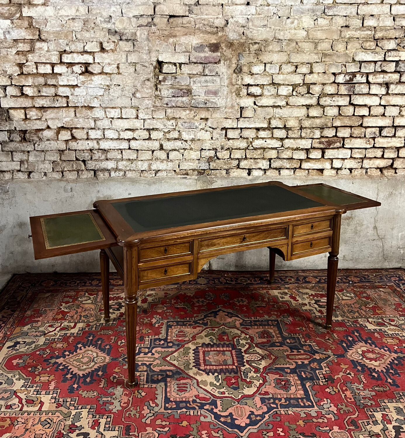 Flat mahogany desk Louis XVI XIX style Century