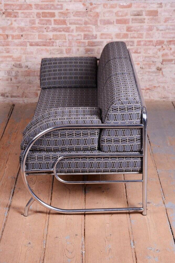 Bauhaus Sofa in Chrome and Fabric from Robert Slezak, Czech, 1930s
