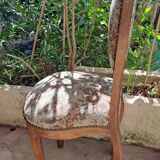 Brown varnished wooden chair 1940 Fabric chair with jacquard seat, upholstery manufacturing