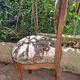 Brown varnished wooden chair 1940 Fabric chair with jacquard seat, upholstery manufacturing