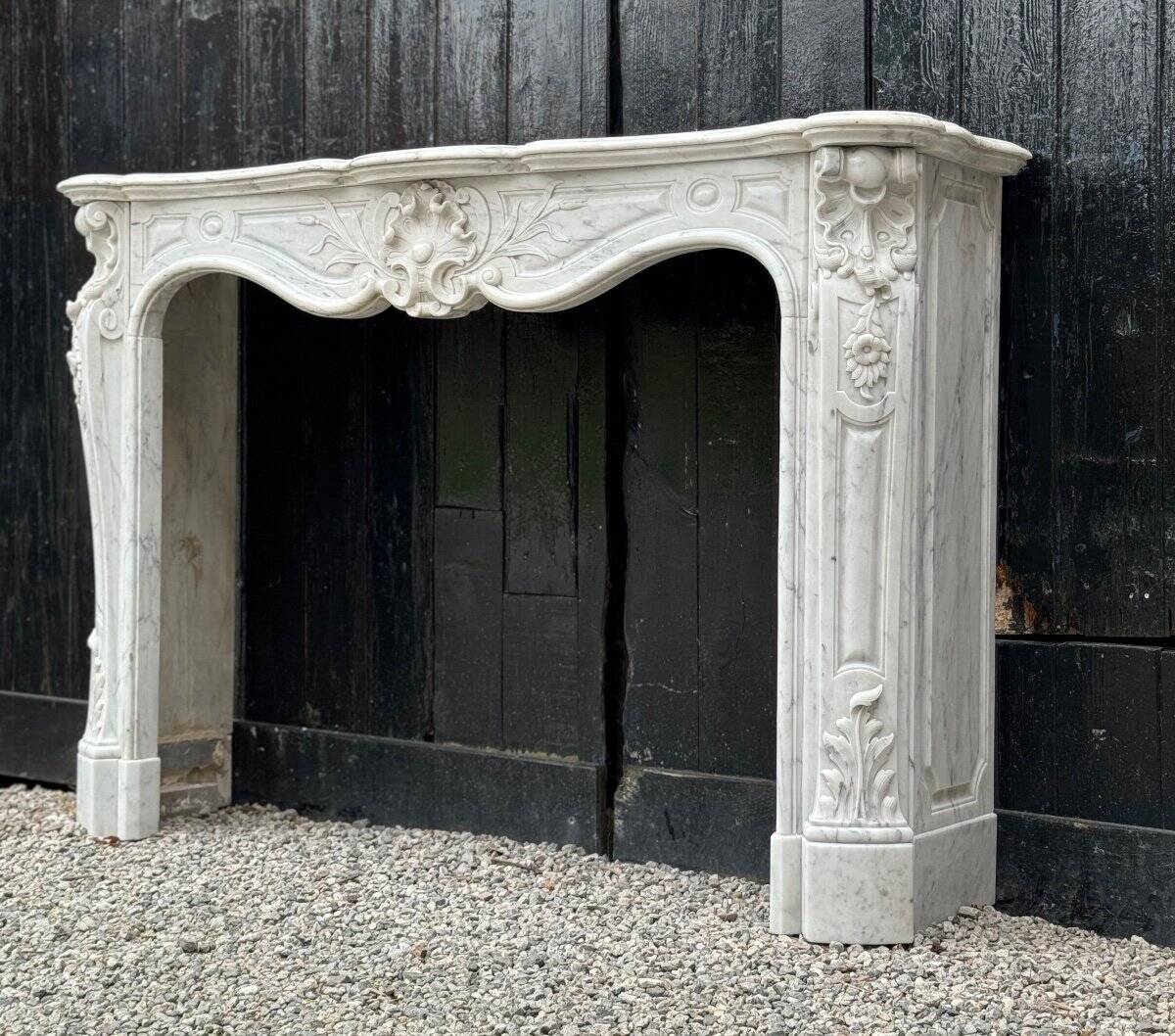 Louis XV Style Fireplace In Carrara Marble, Circa 1880