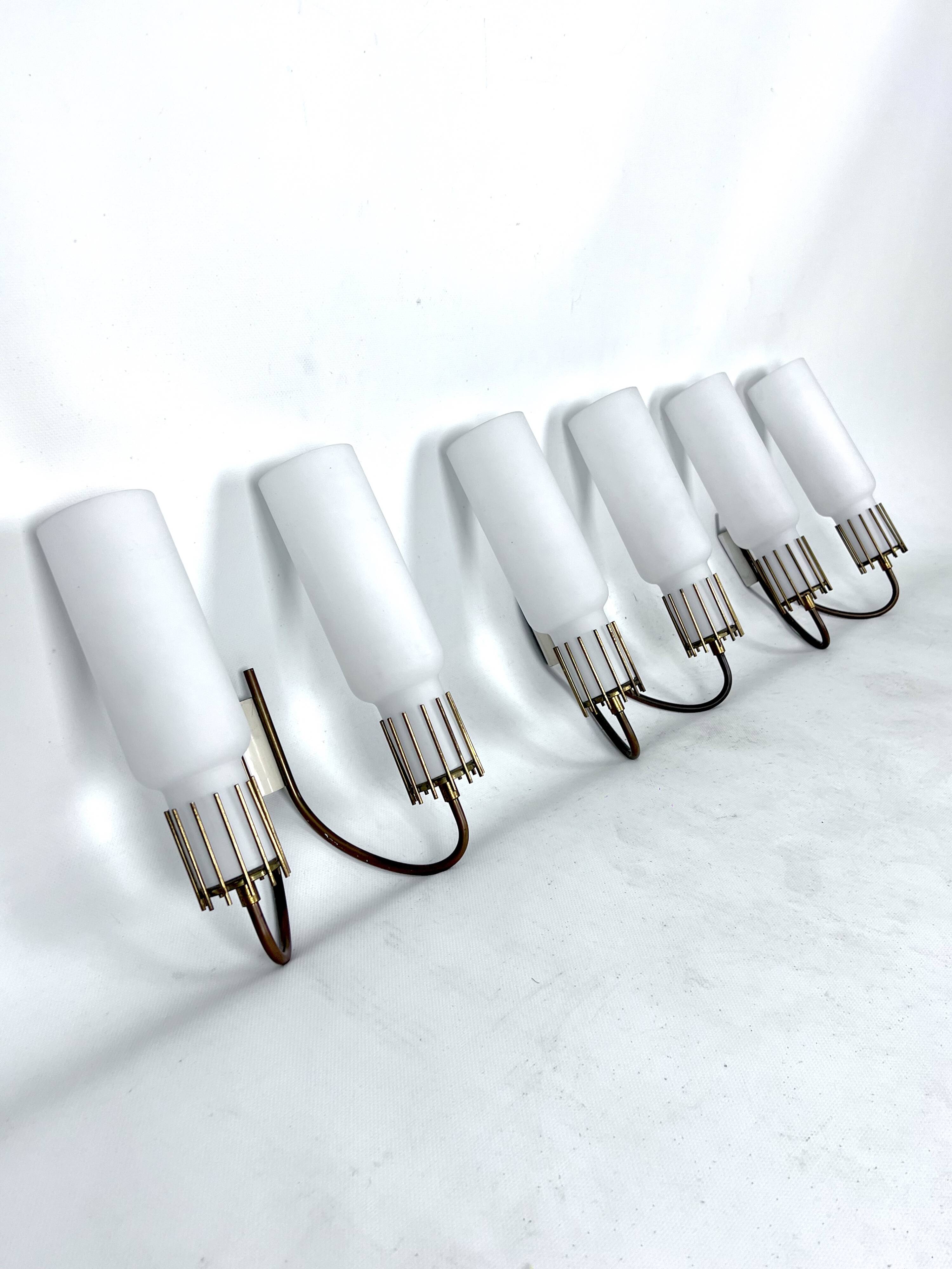 Mid-Century Modern set of three sconces in Arredoluce style. Italy 1950s