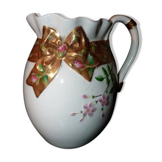 Pitcher, white porcelain water broc, floral decoration, early 20th century