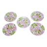 5 assiettes plates digoin sarreguemines edwina décor floral pochoir rose et vert