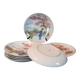 7 sous-tasses, assiettes porcelaine extrafines, décor geisha et paysage japonais, début XXème