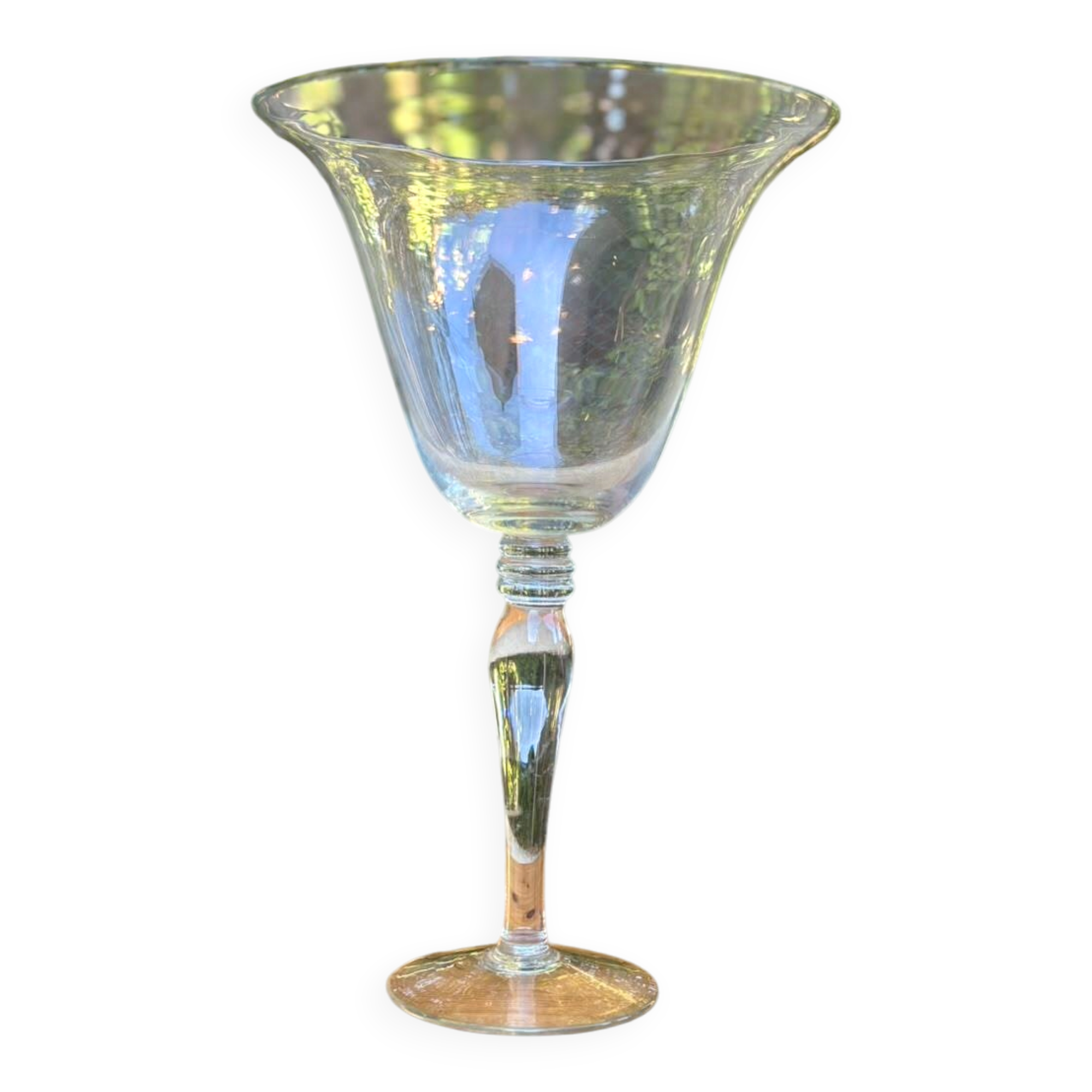 Large vase on a giant pedestal in transparent glass — Chalice style / Medic