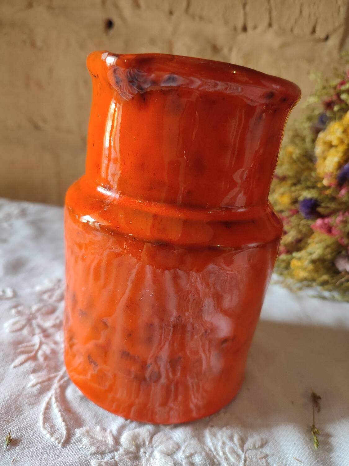 Pitcher vase in orange stoneware