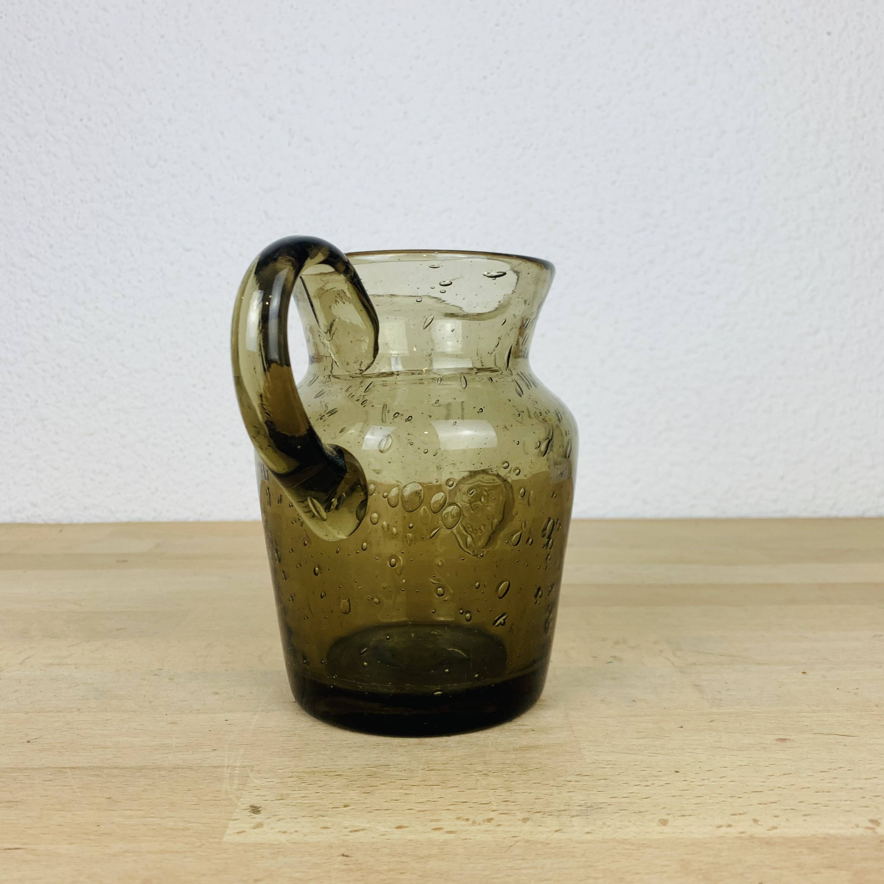 Vintage smoked bubbled glass pitcher