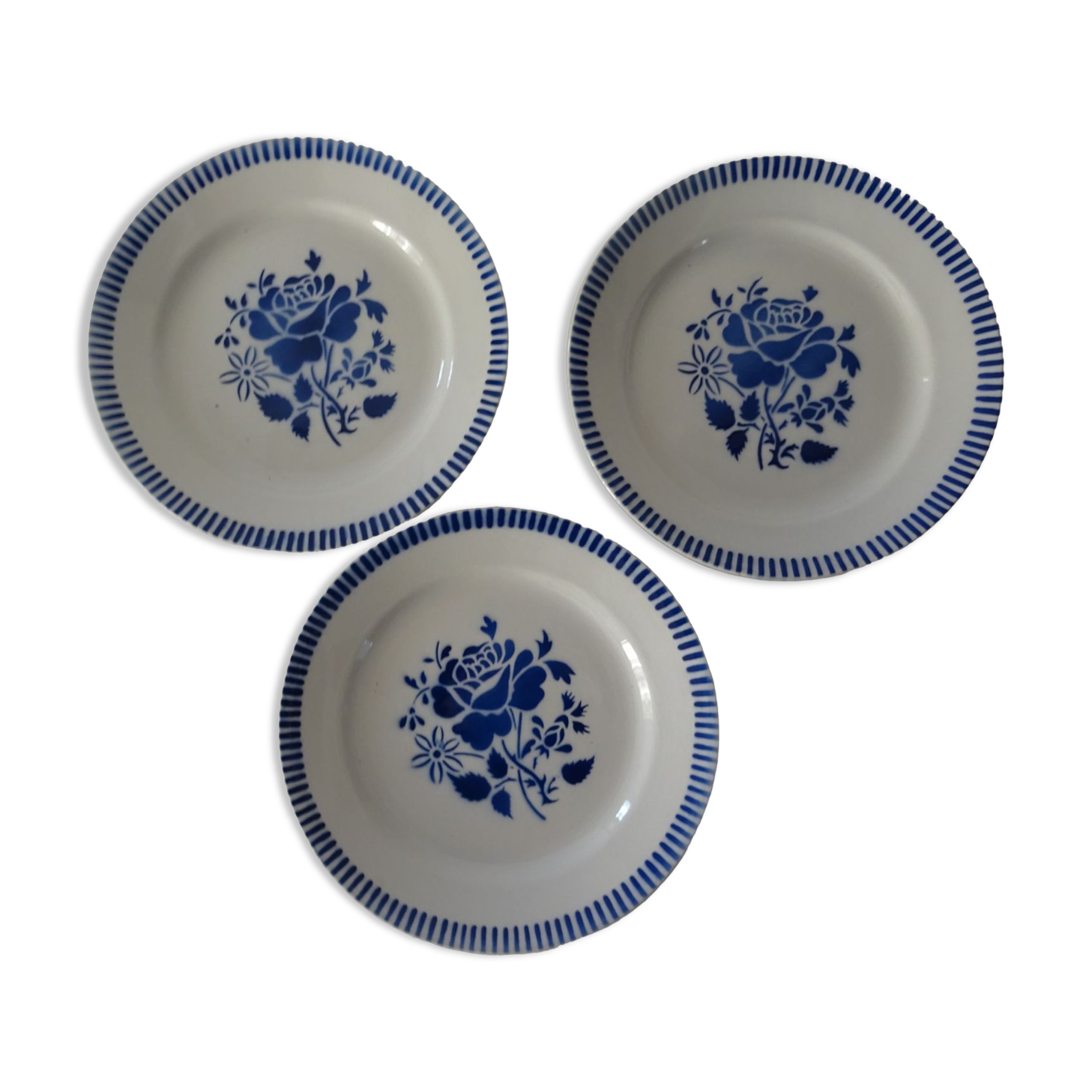 3 EVIAN flat plates old earthenware 482112 Luneville pink blue