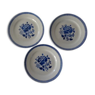 3 EVIAN flat plates old earthenware 482112 Luneville pink blue