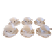 Set of six Art Deco white fine porcelain coffee cups and saucers