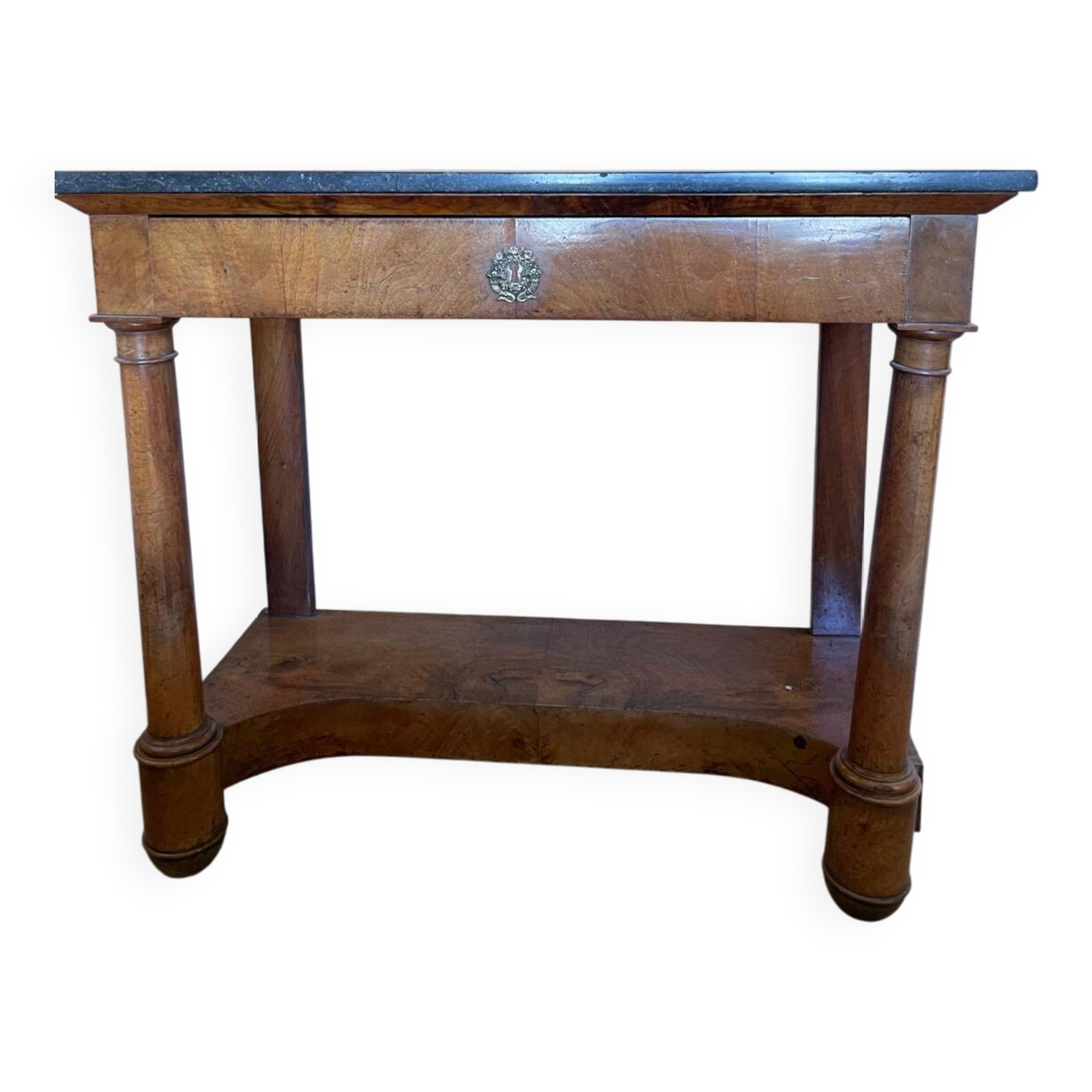 Console ancienne style Louis Philippe en bois et plateau en marbre