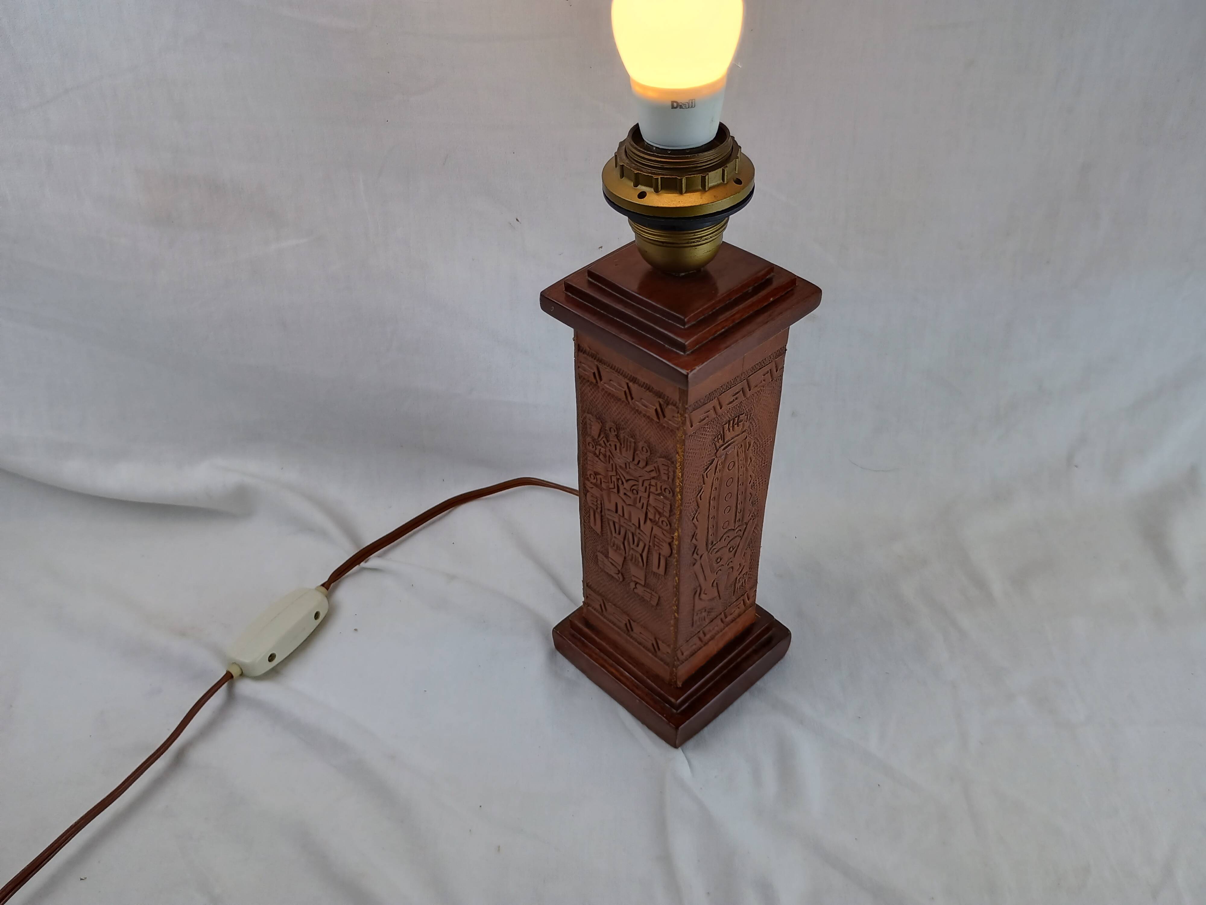 Angel L. Pazmino leather totem lamp 1960 Aztec patterns Style Furniture