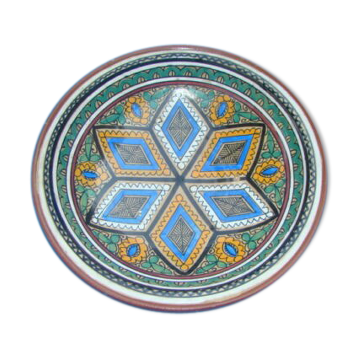 Morocco North Africa enamelled terracotta couscous plate or dish