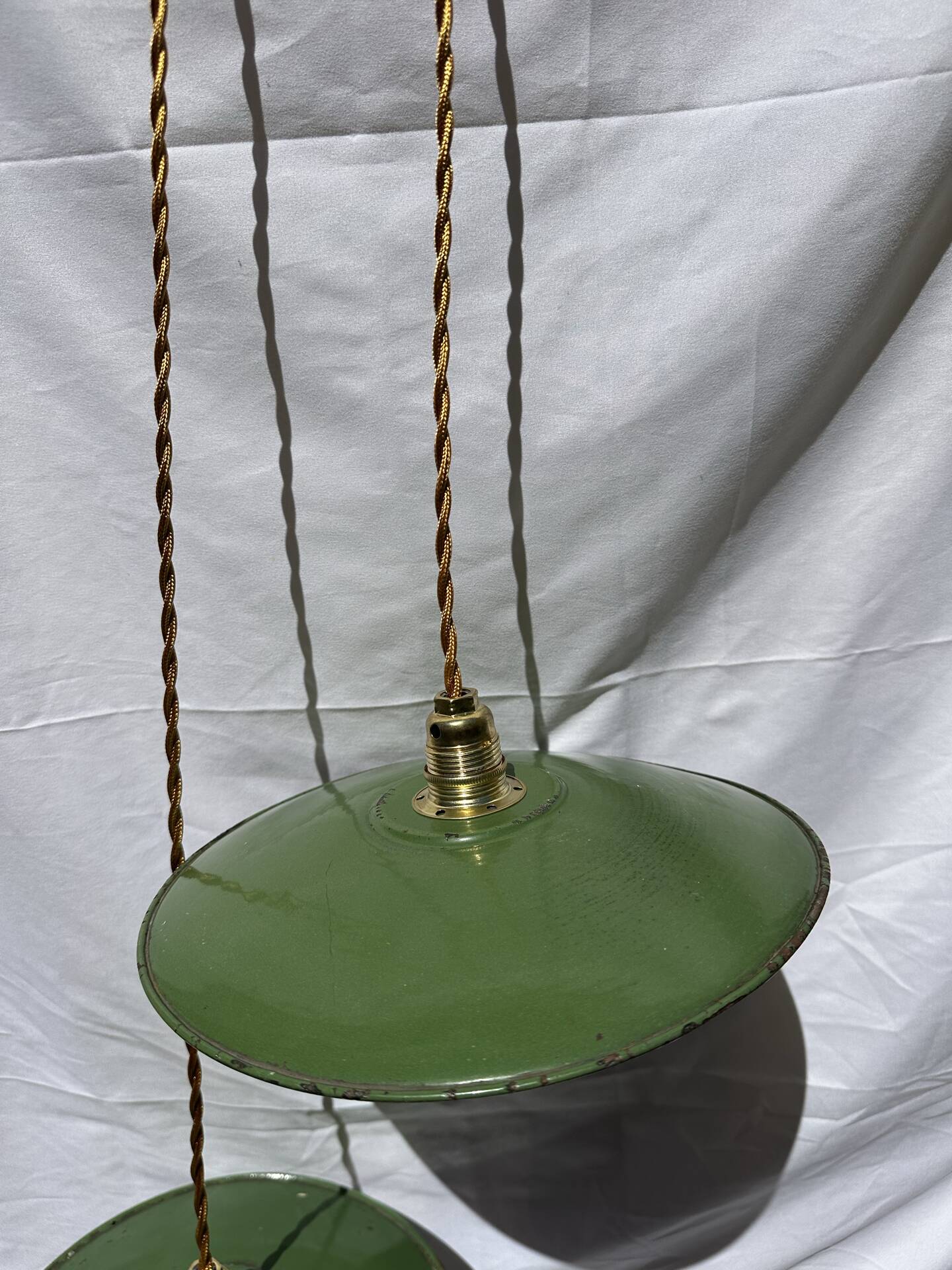 Vintage suspension pair in enamelled sheet metal retro factory style