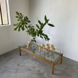 Scandinavian table blond teak and glass 60