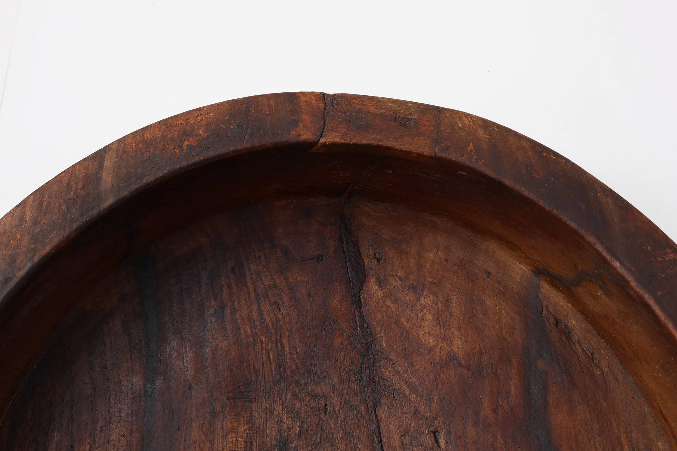 Large handcrafted solid wooden bowl in wabi wabi style, France ca. 1950