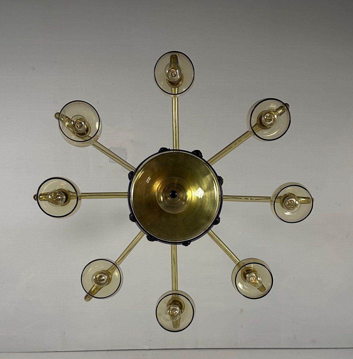 Venetian Art Nouveau chandelier in green and blue Murano glass circa 1920
