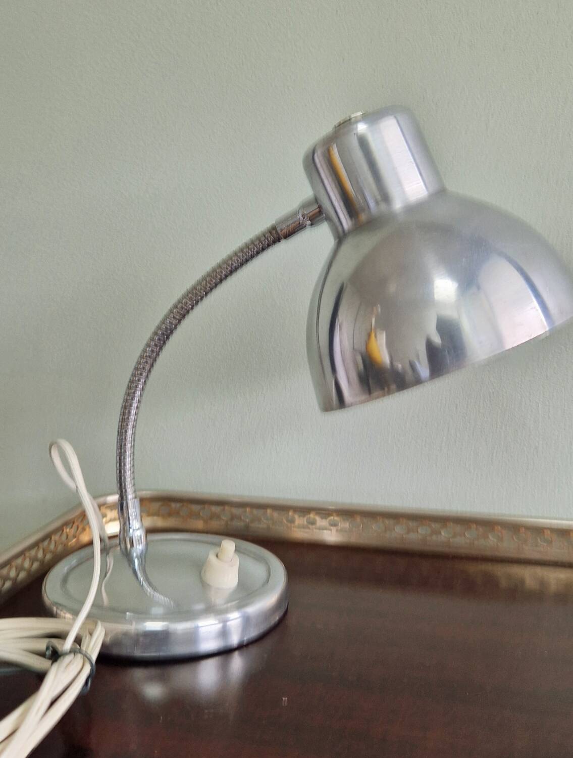 Polished aluminum desk lamp from the 1950s