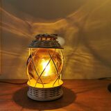 Vintage wooden and wicker lamp