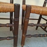 Set of 6 high-backed straw-seated chairs in solid oak from the early 1900s.