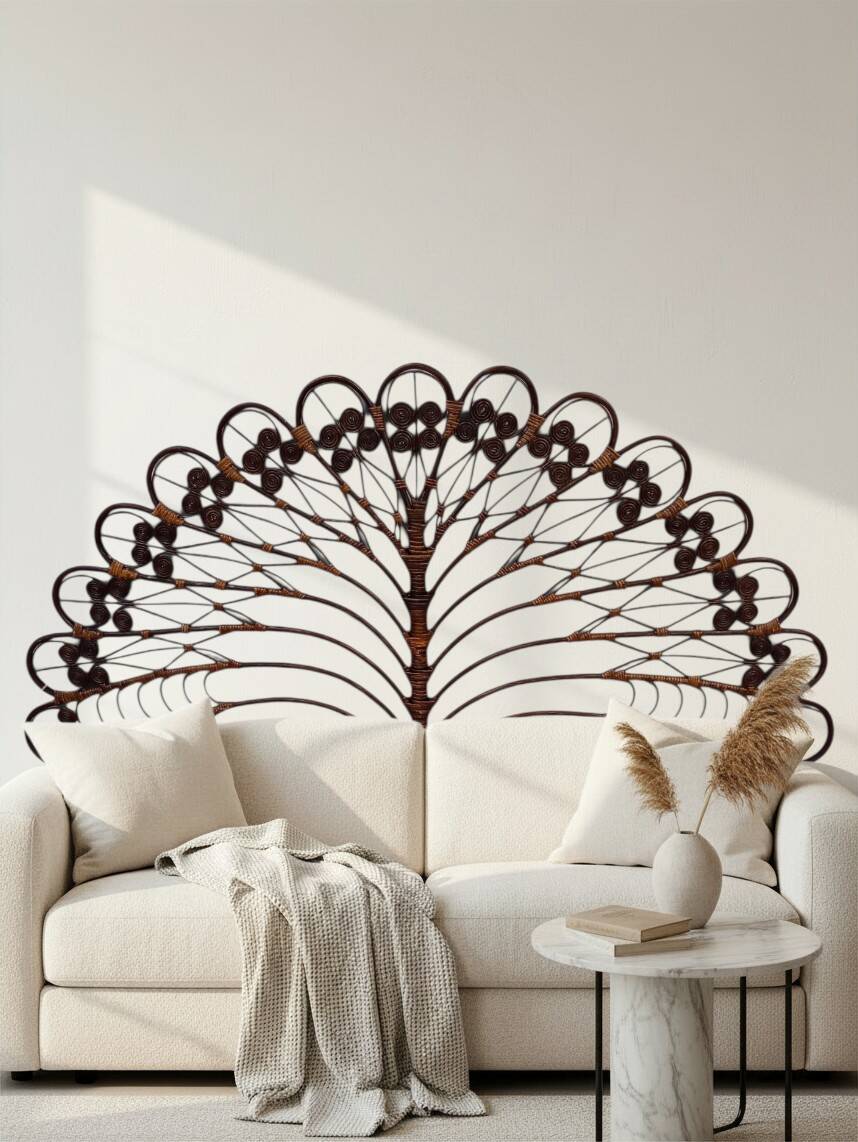 Large "Peacock" rattan headboard – Peacock model – France, 1970s