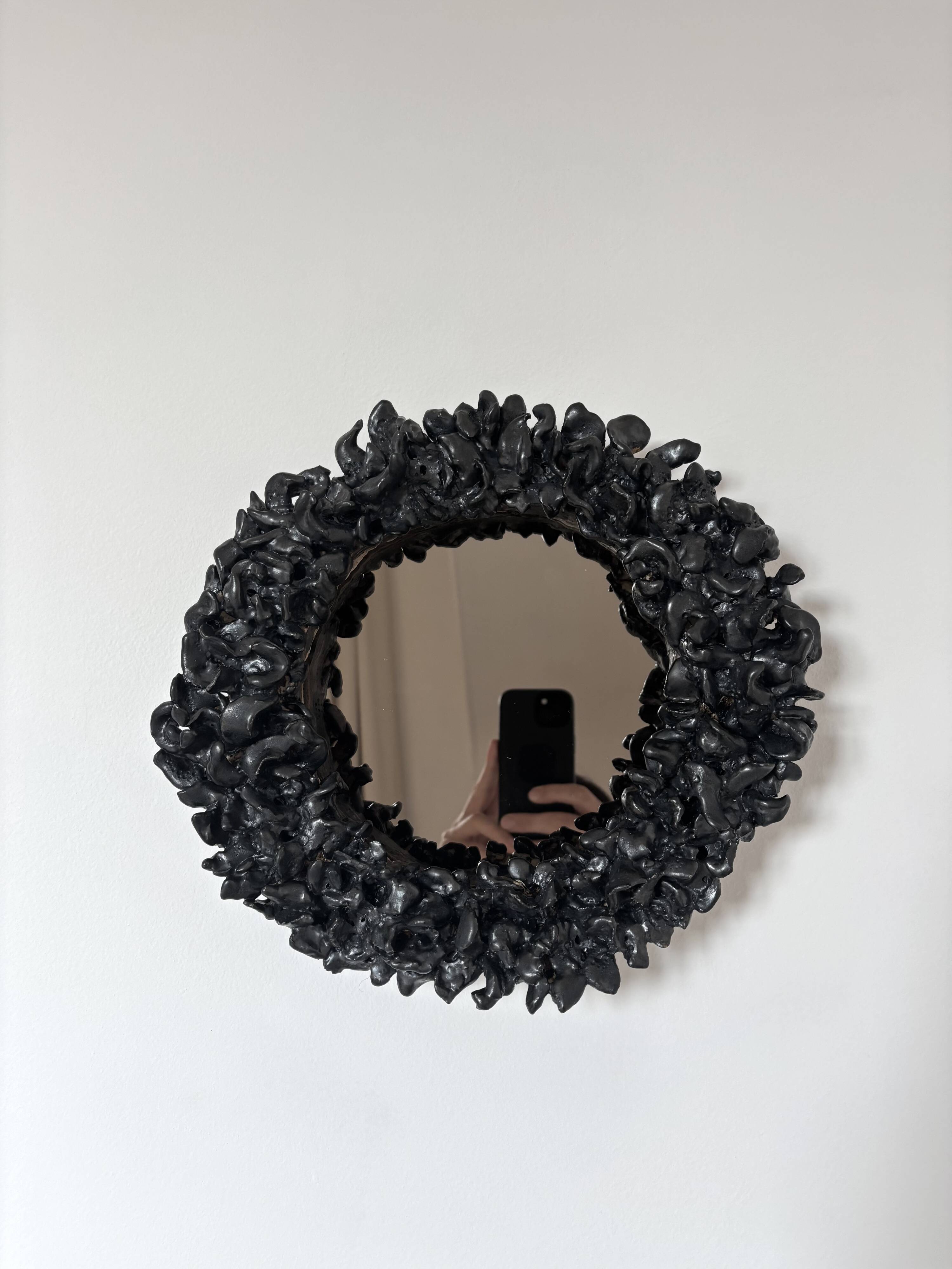 Contemporary French ceramic mirror, Bosco by Renzo Maar.
