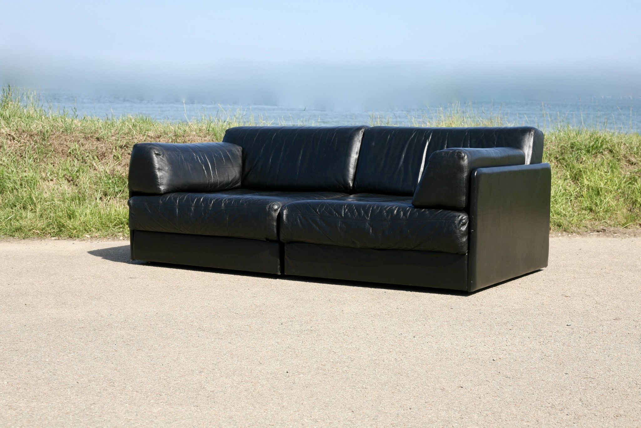 Canapé De Sede DS-76, cuir noir, modulable, Suisse, années 70
