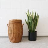 large round basket with lid, wicker basket, rattan basket, laundry container