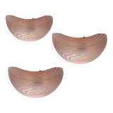 Lot de 3 appliques en verre de Murano rose des années 1970