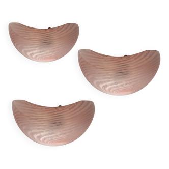 Lot de 3 appliques en verre de Murano rose des années 1970