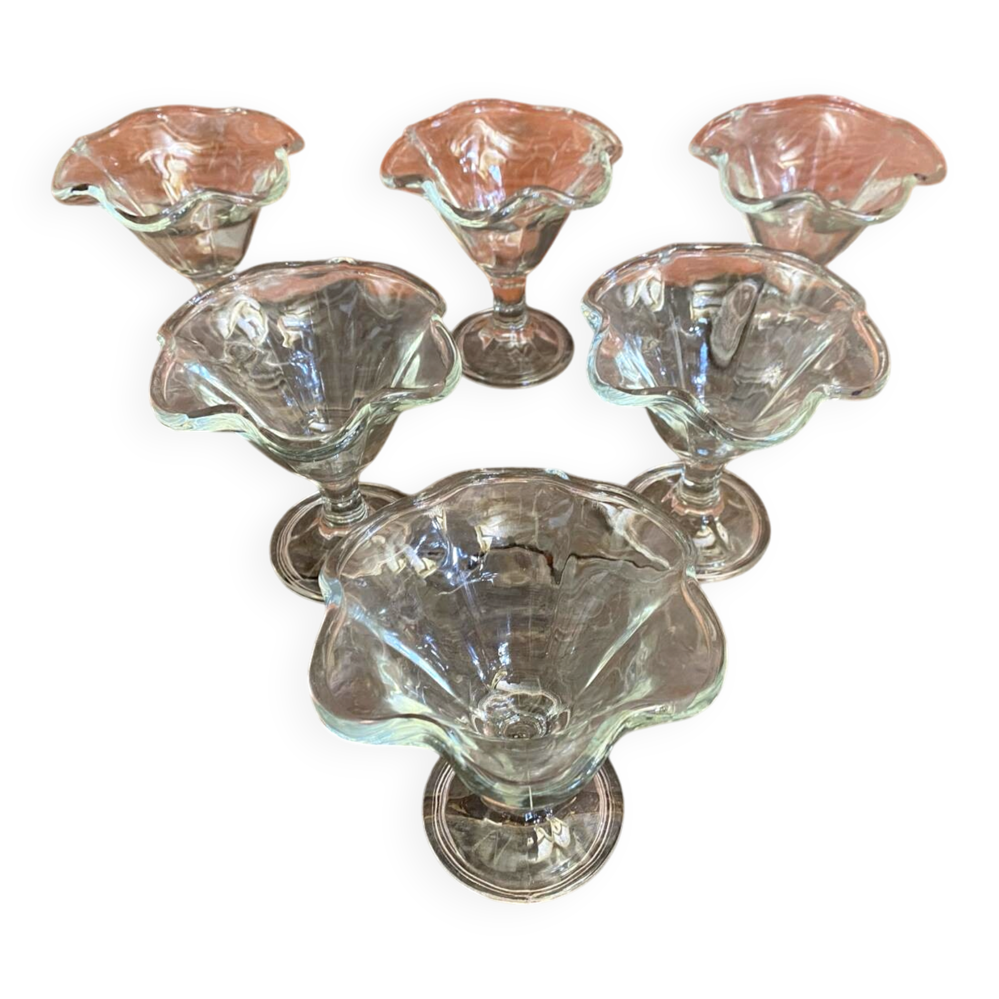 Set of 6 Ice Cream Bowls FIDENZA VETRARIA Moulded Glass Petal Shape It