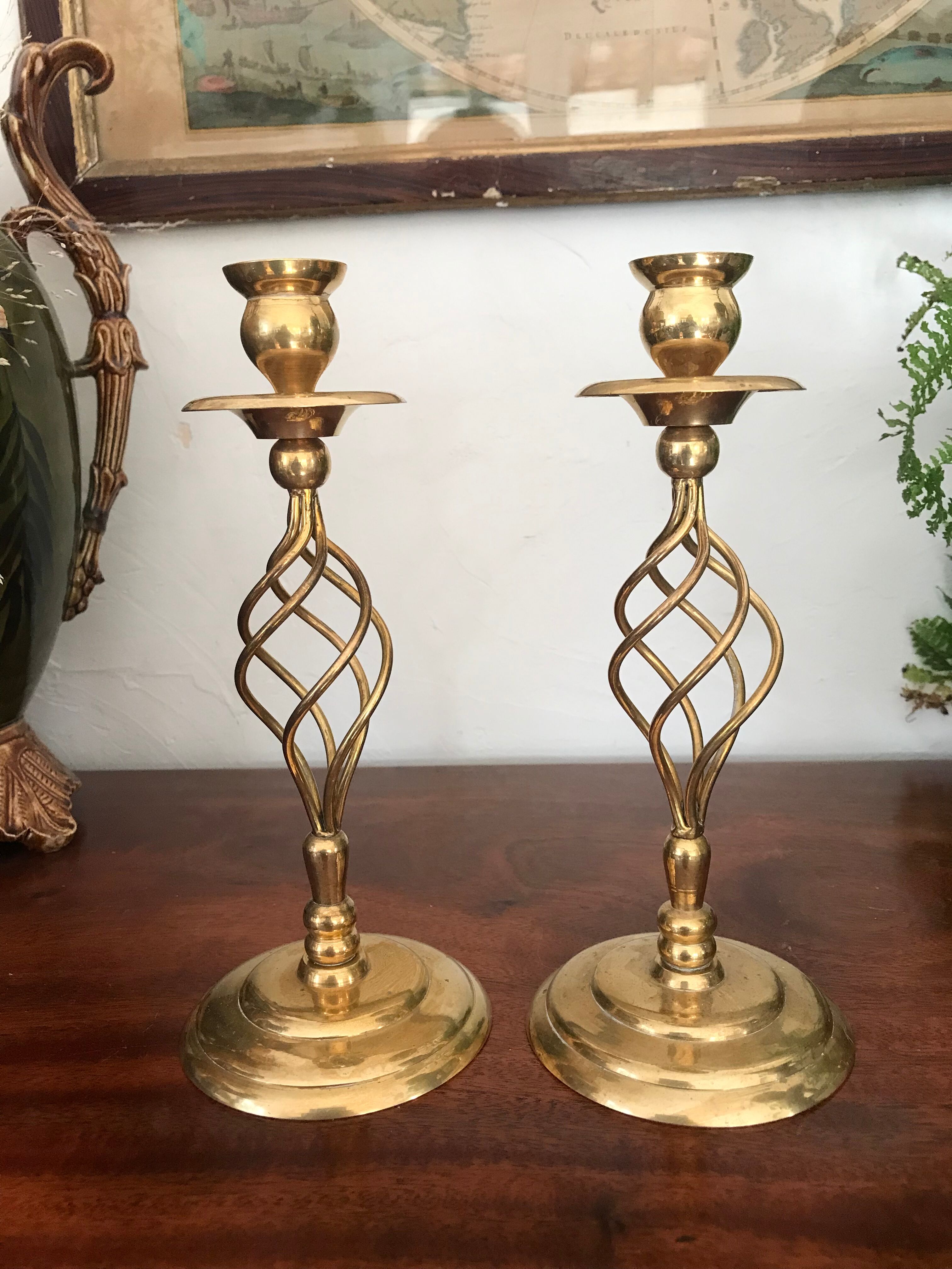 Pair of vintage brass candle holders