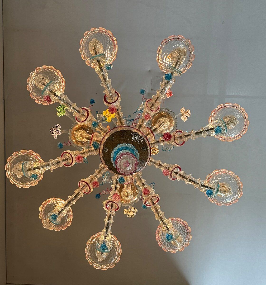 Venetian chandelier rezzonico in multicolored murano glass circa 1920