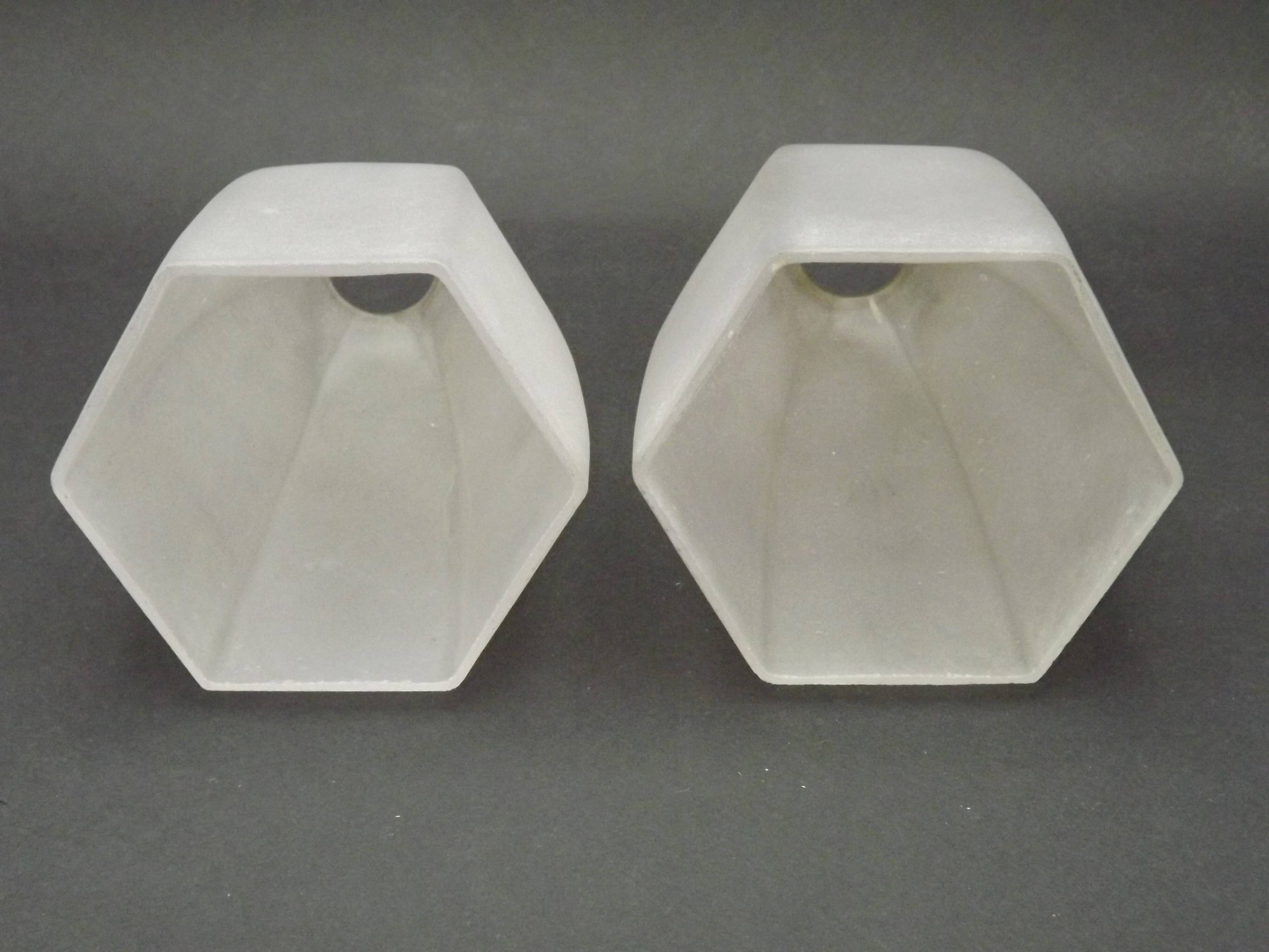 Set of 2 Art Deco Style Hexagonal White Opaque Glass Replacement Shades