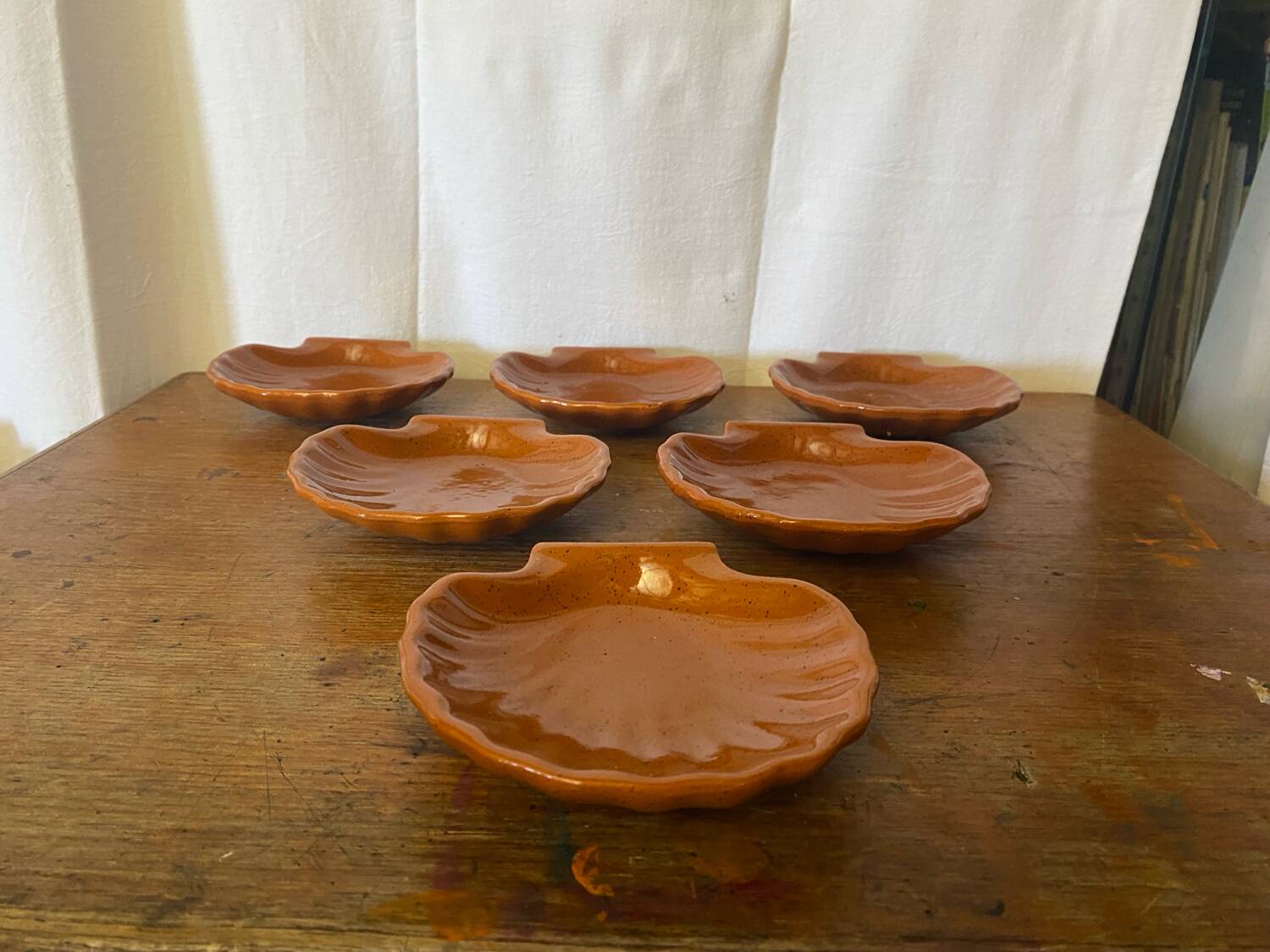 Série 6 Coupelles EMILE HENRY Céramique Marron Forme Coquillage Vintage