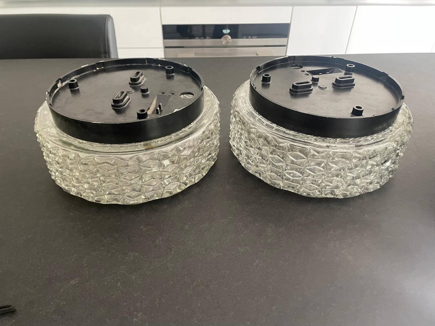 Pair of RZB molded glass ceiling lights, 1960s. Germany