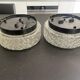 Pair of RZB ceiling lights, moulded glass, 1960. Germany.